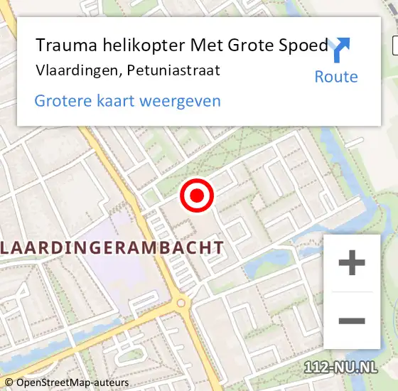 Locatie op kaart van de 112 melding: Trauma helikopter Met Grote Spoed Naar Vlaardingen, Petuniastraat op 17 augustus 2023 15:56