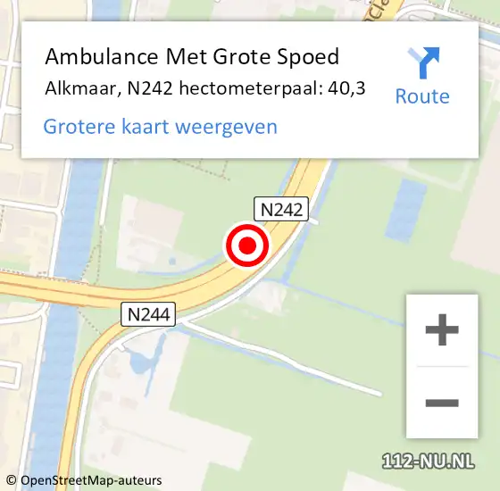 Locatie op kaart van de 112 melding: Ambulance Met Grote Spoed Naar Alkmaar, N242 hectometerpaal: 40,3 op 17 augustus 2023 16:10