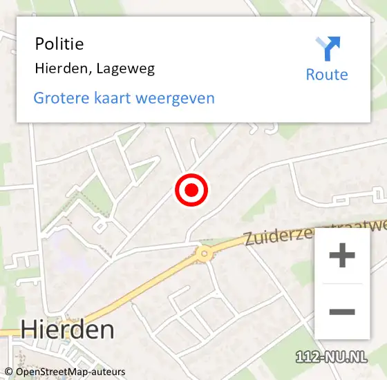 Locatie op kaart van de 112 melding: Politie Hierden, Lageweg op 17 augustus 2023 16:13