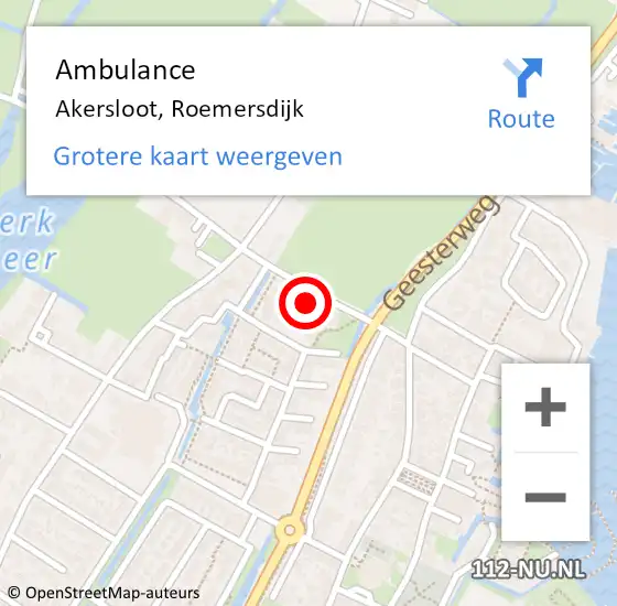 Locatie op kaart van de 112 melding: Ambulance Akersloot, Roemersdijk op 17 augustus 2023 16:32