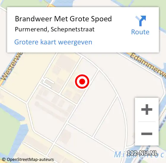 Locatie op kaart van de 112 melding: Brandweer Met Grote Spoed Naar Purmerend, Schepnetstraat op 17 augustus 2023 17:07