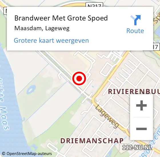 Locatie op kaart van de 112 melding: Brandweer Met Grote Spoed Naar Maasdam, Lageweg op 17 augustus 2023 17:32