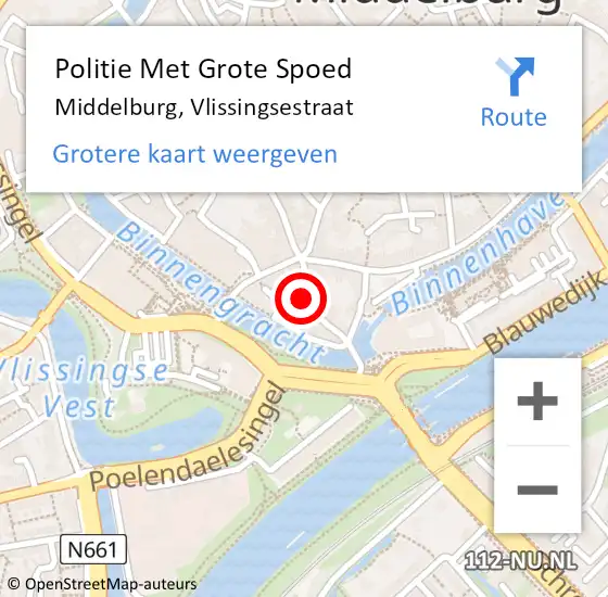 Locatie op kaart van de 112 melding: Politie Met Grote Spoed Naar Middelburg, Vlissingsestraat op 17 augustus 2023 17:47