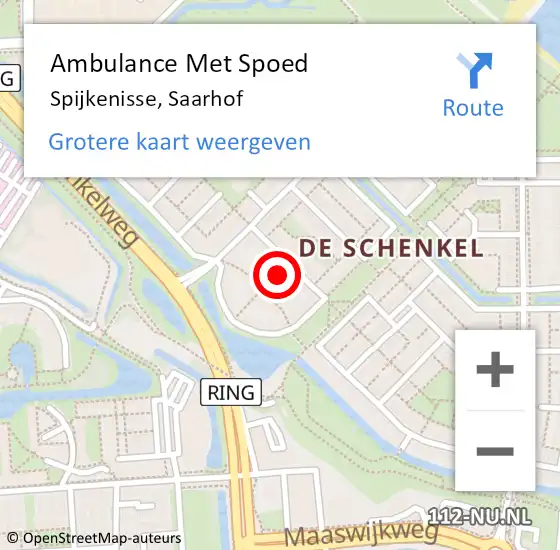 Locatie op kaart van de 112 melding: Ambulance Met Spoed Naar Spijkenisse, Saarhof op 17 augustus 2023 18:00