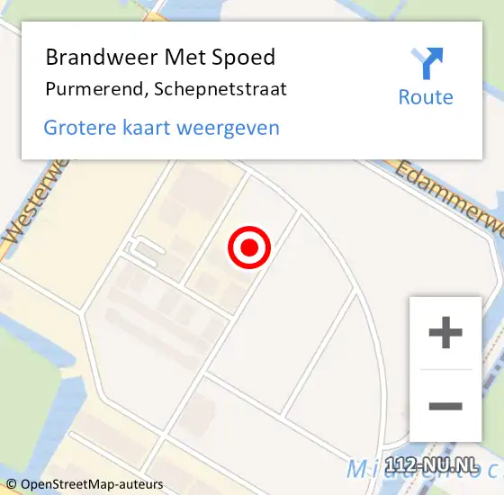 Locatie op kaart van de 112 melding: Brandweer Met Spoed Naar Purmerend, Schepnetstraat op 17 augustus 2023 18:01