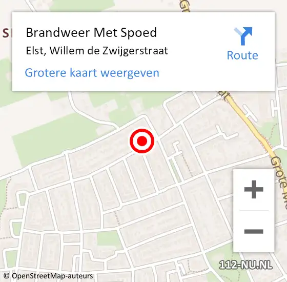 Locatie op kaart van de 112 melding: Brandweer Met Spoed Naar Elst, Willem de Zwijgerstraat op 17 augustus 2023 19:00