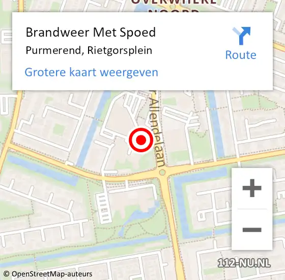 Locatie op kaart van de 112 melding: Brandweer Met Spoed Naar Purmerend, Rietgorsplein op 17 augustus 2023 19:09