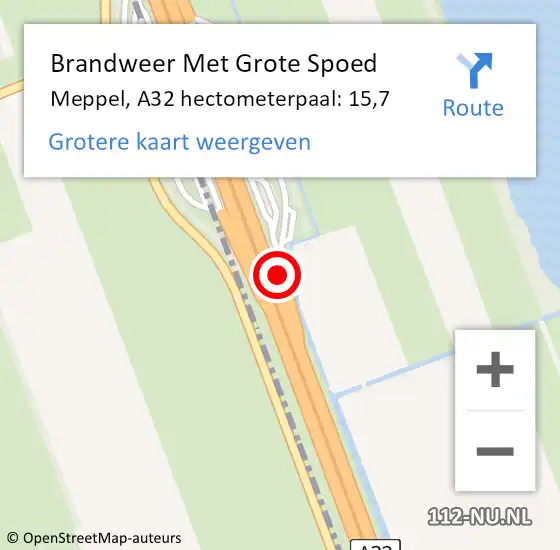 Locatie op kaart van de 112 melding: Brandweer Met Grote Spoed Naar Meppel, A32 hectometerpaal: 15,7 op 17 augustus 2023 19:52