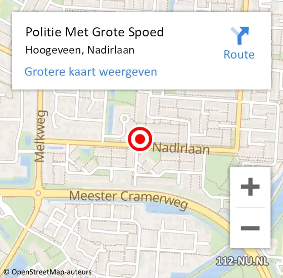 Locatie op kaart van de 112 melding: Politie Met Grote Spoed Naar Hoogeveen, Nadirlaan op 17 augustus 2023 19:54