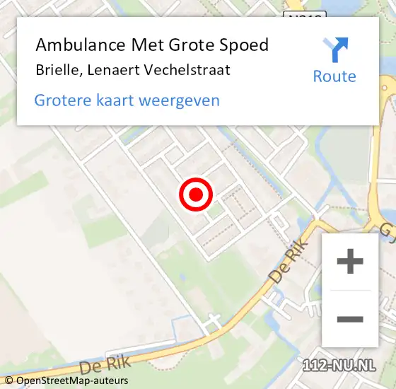 Locatie op kaart van de 112 melding: Ambulance Met Grote Spoed Naar Brielle, Lenaert Vechelstraat op 17 augustus 2023 21:15