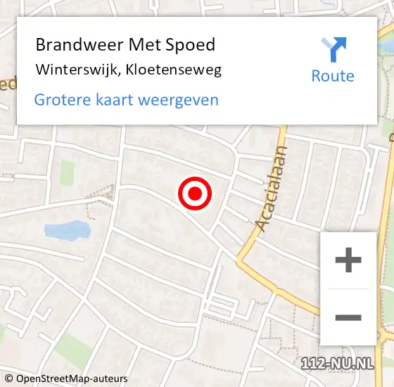 Locatie op kaart van de 112 melding: Brandweer Met Spoed Naar Winterswijk, Kloetenseweg op 17 augustus 2023 21:40