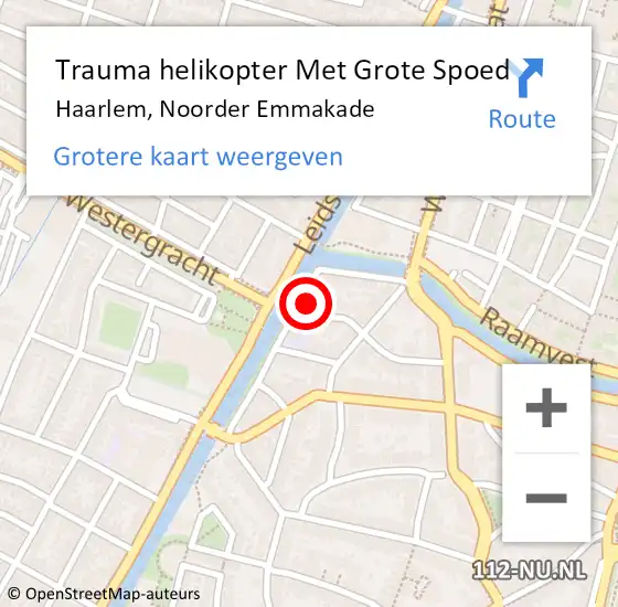 Locatie op kaart van de 112 melding: Trauma helikopter Met Grote Spoed Naar Haarlem, Noorder Emmakade op 17 augustus 2023 21:45