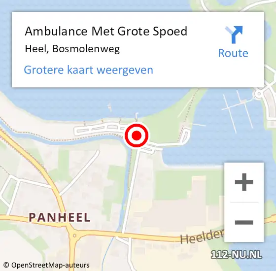 Locatie op kaart van de 112 melding: Ambulance Met Grote Spoed Naar Heel, Bosmolenweg op 17 augustus 2023 21:46