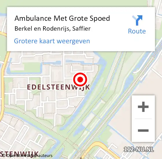 Locatie op kaart van de 112 melding: Ambulance Met Grote Spoed Naar Berkel en Rodenrijs, Saffier op 17 augustus 2023 22:05