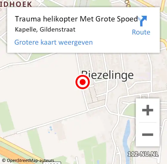 Locatie op kaart van de 112 melding: Trauma helikopter Met Grote Spoed Naar Kapelle, Gildenstraat op 17 augustus 2023 22:06