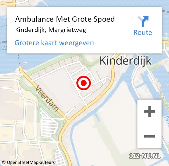 Locatie op kaart van de 112 melding: Ambulance Met Grote Spoed Naar Kinderdijk, Margrietweg op 17 augustus 2023 22:40