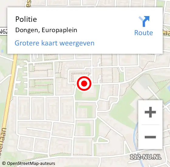 Locatie op kaart van de 112 melding: Politie Dongen, Europaplein op 5 september 2014 06:50