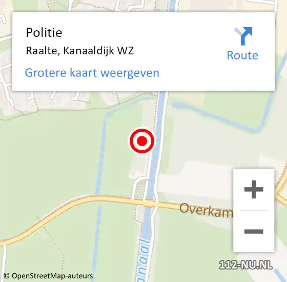 Locatie op kaart van de 112 melding: Politie Raalte, Kanaaldijk WZ op 18 augustus 2023 01:55