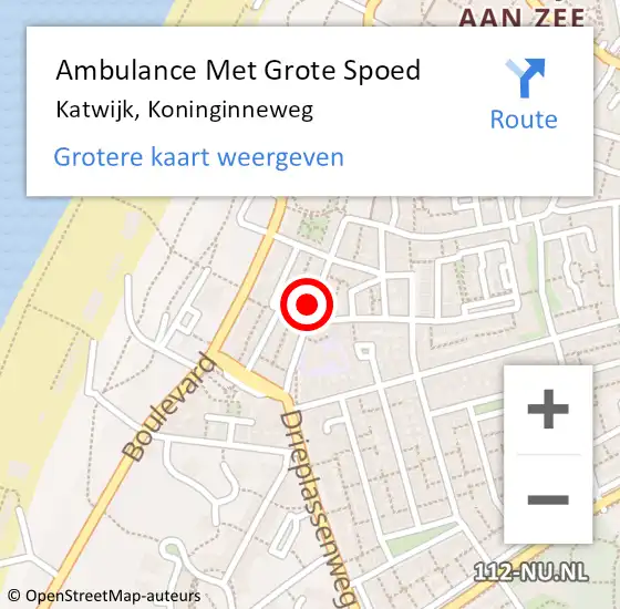 Locatie op kaart van de 112 melding: Ambulance Met Grote Spoed Naar Katwijk, Koninginneweg op 18 augustus 2023 02:50