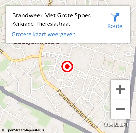 Locatie op kaart van de 112 melding: Brandweer Met Grote Spoed Naar Kerkrade, Theresiastraat op 18 augustus 2023 04:14