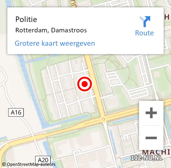 Locatie op kaart van de 112 melding: Politie Rotterdam, Damastroos op 18 augustus 2023 04:46