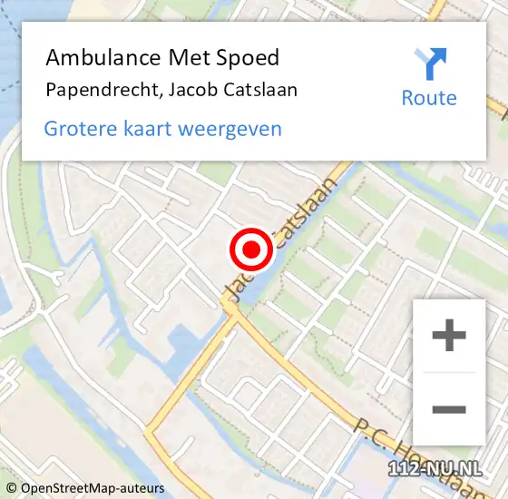 Locatie op kaart van de 112 melding: Ambulance Met Spoed Naar Papendrecht, Jacob Catslaan op 18 augustus 2023 07:09