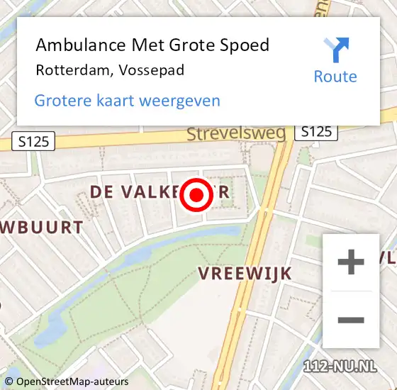 Locatie op kaart van de 112 melding: Ambulance Met Grote Spoed Naar Rotterdam, Vossepad op 18 augustus 2023 07:24