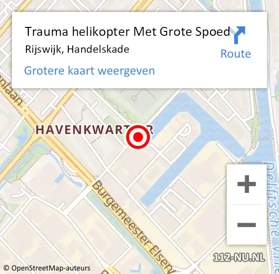 Locatie op kaart van de 112 melding: Trauma helikopter Met Grote Spoed Naar Rijswijk, Handelskade op 18 augustus 2023 08:24