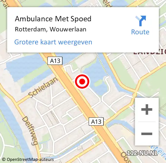 Locatie op kaart van de 112 melding: Ambulance Met Spoed Naar Rotterdam, Wouwerlaan op 18 augustus 2023 09:35