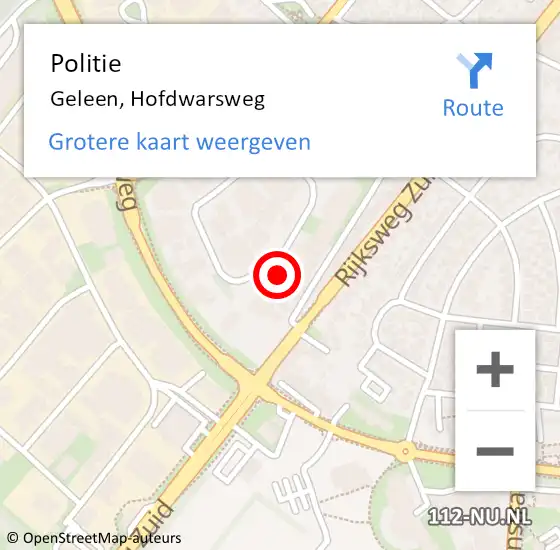 Locatie op kaart van de 112 melding: Politie Geleen, Hofdwarsweg op 18 augustus 2023 09:37