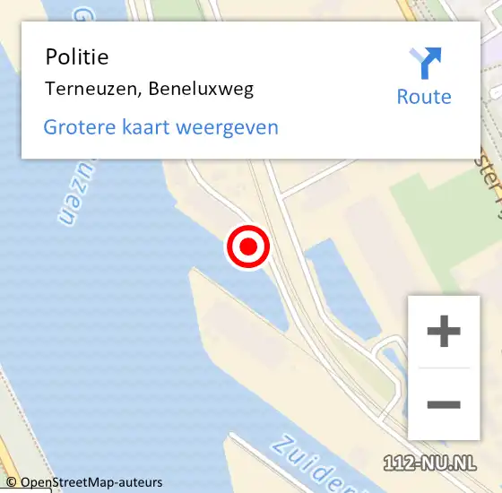 Locatie op kaart van de 112 melding: Politie Terneuzen, Beneluxweg op 18 augustus 2023 10:12