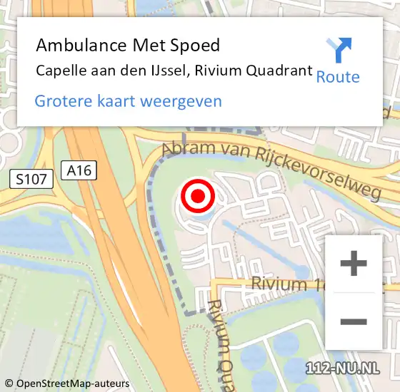 Locatie op kaart van de 112 melding: Ambulance Met Spoed Naar Capelle aan den IJssel, Rivium Quadrant op 18 augustus 2023 10:19