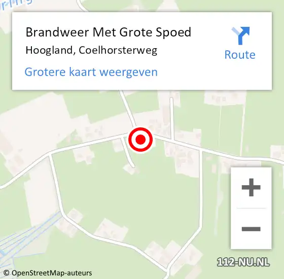 Locatie op kaart van de 112 melding: Brandweer Met Grote Spoed Naar Hoogland, Coelhorsterweg op 18 augustus 2023 10:27