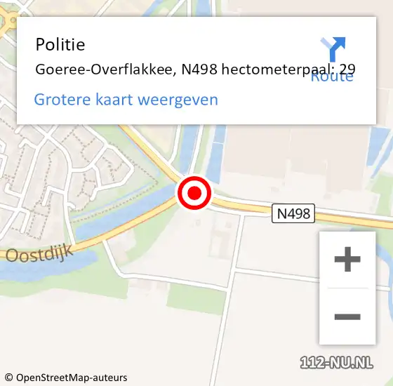 Locatie op kaart van de 112 melding: Politie Goeree-Overflakkee, N498 hectometerpaal: 29 op 18 augustus 2023 10:32
