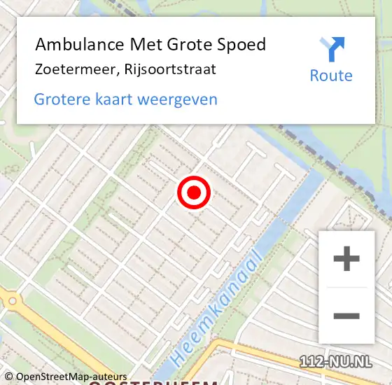 Locatie op kaart van de 112 melding: Ambulance Met Grote Spoed Naar Zoetermeer, Rijsoortstraat op 18 augustus 2023 11:03