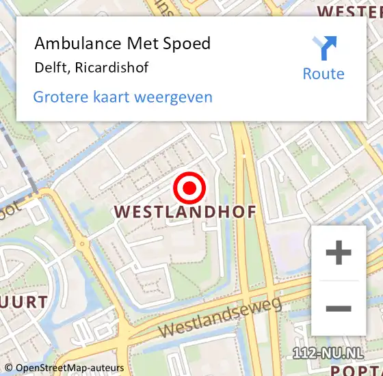 Locatie op kaart van de 112 melding: Ambulance Met Spoed Naar Delft, Ricardishof op 18 augustus 2023 11:28