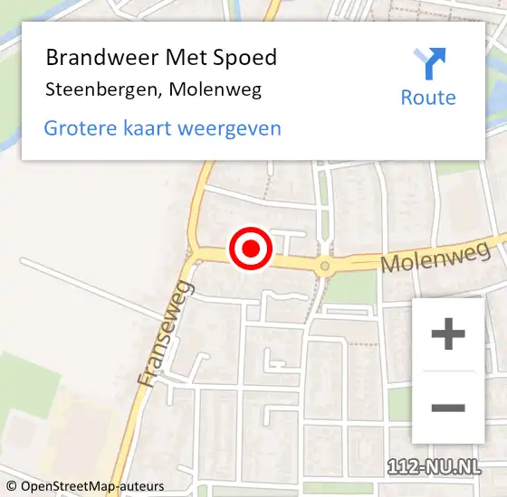 Locatie op kaart van de 112 melding: Brandweer Met Spoed Naar Steenbergen, Molenweg op 18 augustus 2023 12:01