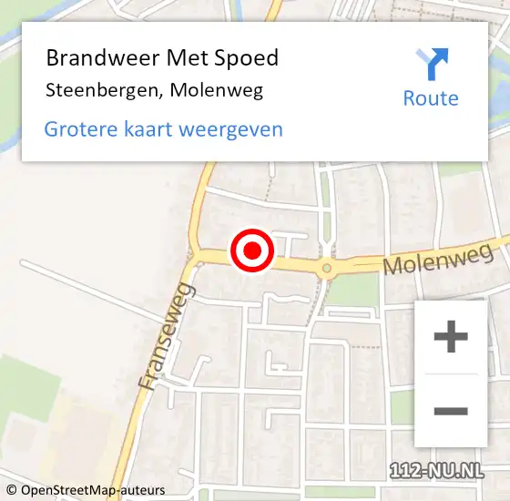 Locatie op kaart van de 112 melding: Brandweer Met Spoed Naar Steenbergen, Molenweg op 18 augustus 2023 12:02