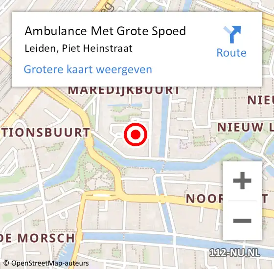 Locatie op kaart van de 112 melding: Ambulance Met Grote Spoed Naar Leiden, Piet Heinstraat op 18 augustus 2023 12:13