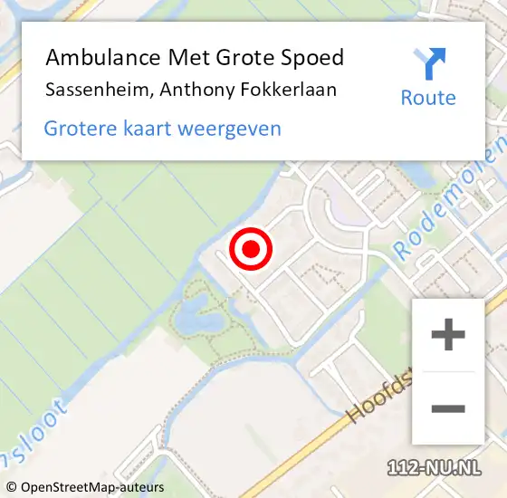 Locatie op kaart van de 112 melding: Ambulance Met Grote Spoed Naar Sassenheim, Anthony Fokkerlaan op 18 augustus 2023 12:14