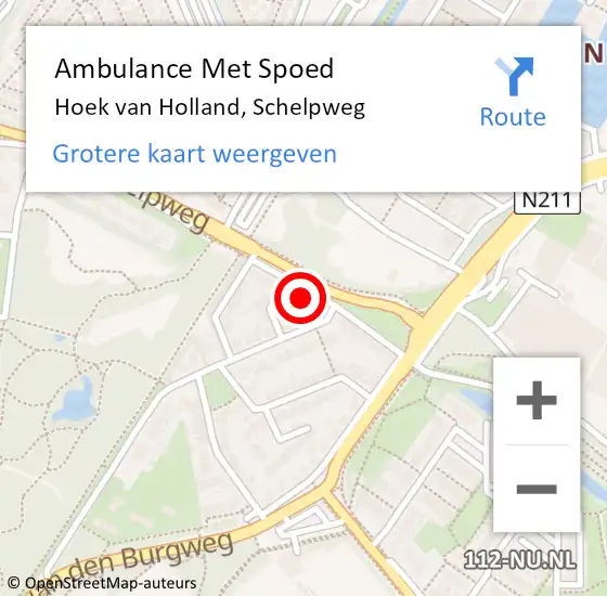 Locatie op kaart van de 112 melding: Ambulance Met Spoed Naar Hoek van Holland, Schelpweg op 18 augustus 2023 12:20