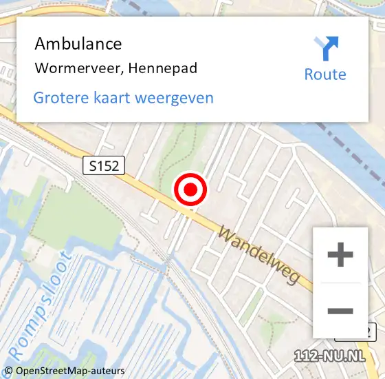 Locatie op kaart van de 112 melding: Ambulance Wormerveer, Hennepad op 18 augustus 2023 12:23