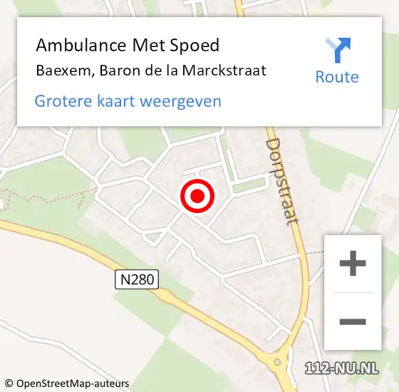 Locatie op kaart van de 112 melding: Ambulance Met Spoed Naar Baexem, Baron de la Marckstraat op 18 augustus 2023 12:38