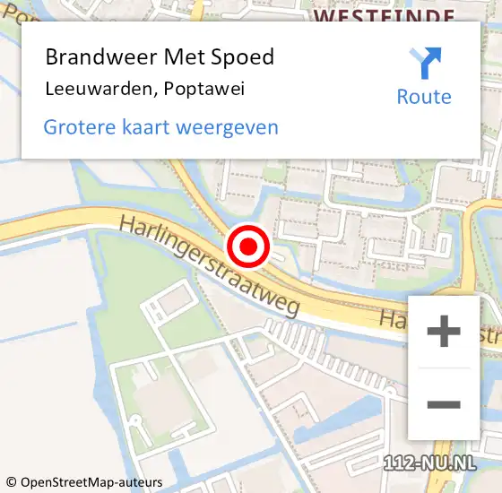 Locatie op kaart van de 112 melding: Brandweer Met Spoed Naar Leeuwarden, Poptawei op 18 augustus 2023 12:54