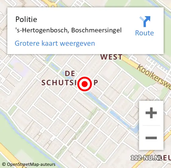 Locatie op kaart van de 112 melding: Politie 's-Hertogenbosch, Boschmeersingel op 18 augustus 2023 13:29