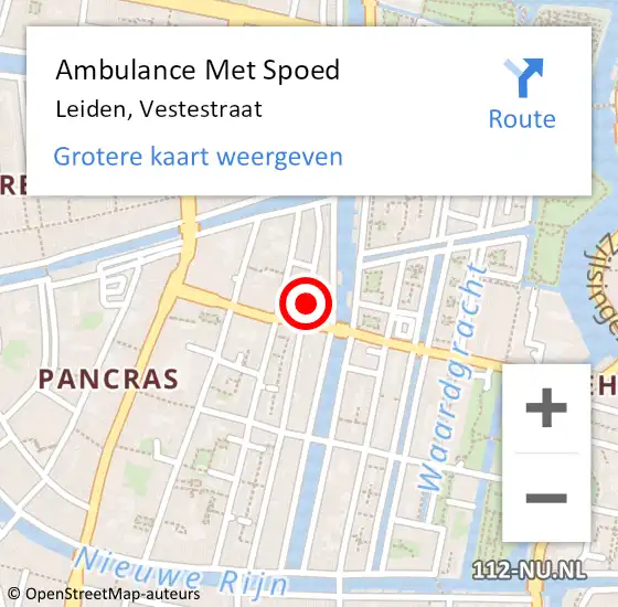 Locatie op kaart van de 112 melding: Ambulance Met Spoed Naar Leiden, Vestestraat op 18 augustus 2023 13:42