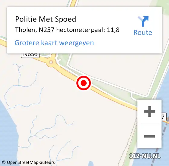 Locatie op kaart van de 112 melding: Politie Met Spoed Naar Tholen, N257 hectometerpaal: 11,8 op 18 augustus 2023 13:50
