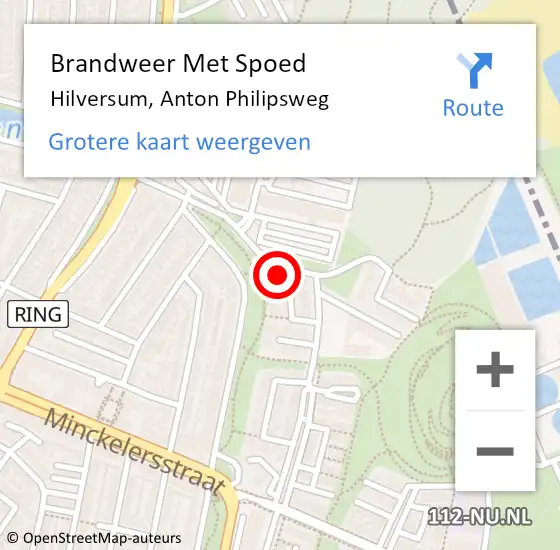 Locatie op kaart van de 112 melding: Brandweer Met Spoed Naar Hilversum, Anton Philipsweg op 18 augustus 2023 13:56