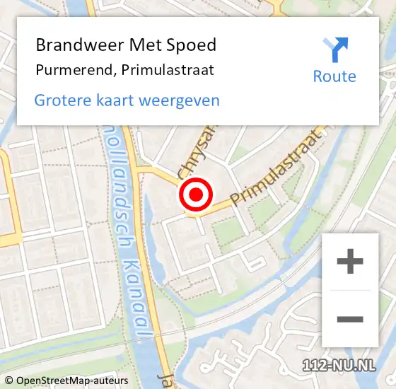 Locatie op kaart van de 112 melding: Brandweer Met Spoed Naar Purmerend, Primulastraat op 18 augustus 2023 13:57