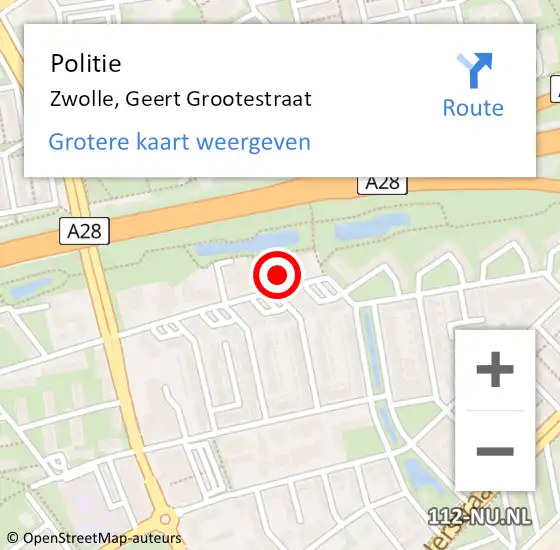 Locatie op kaart van de 112 melding: Politie Zwolle, Geert Grootestraat op 18 augustus 2023 14:04